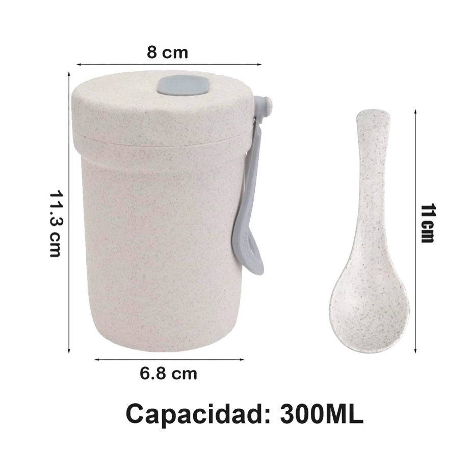 Vaso Recipiente Para Comida Lunch Con Asa De Silicona 300ml gris