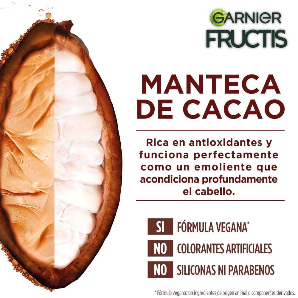 Garnier Fructis Manteca de Cacao Hair Food, 4 Piezas, Shampoo + Acondicionador + Mascarilla + Crema 3 en 1.