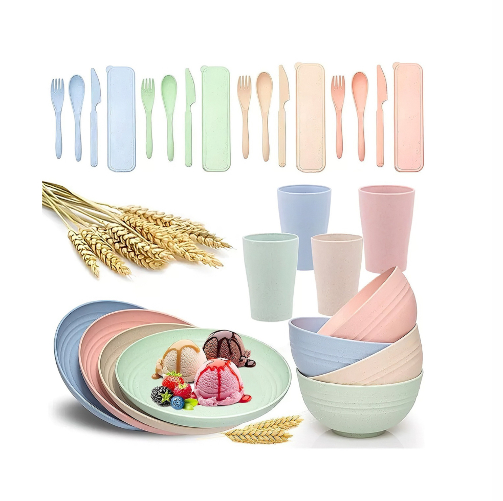 Vajilla Moderna Juego Cocina Paja Trigo Plato Tazas Kit 28pz