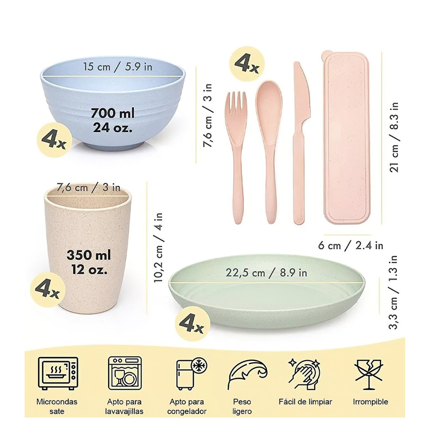 Vajilla Moderna Juego Cocina Paja Trigo Plato Tazas Kit 28pz