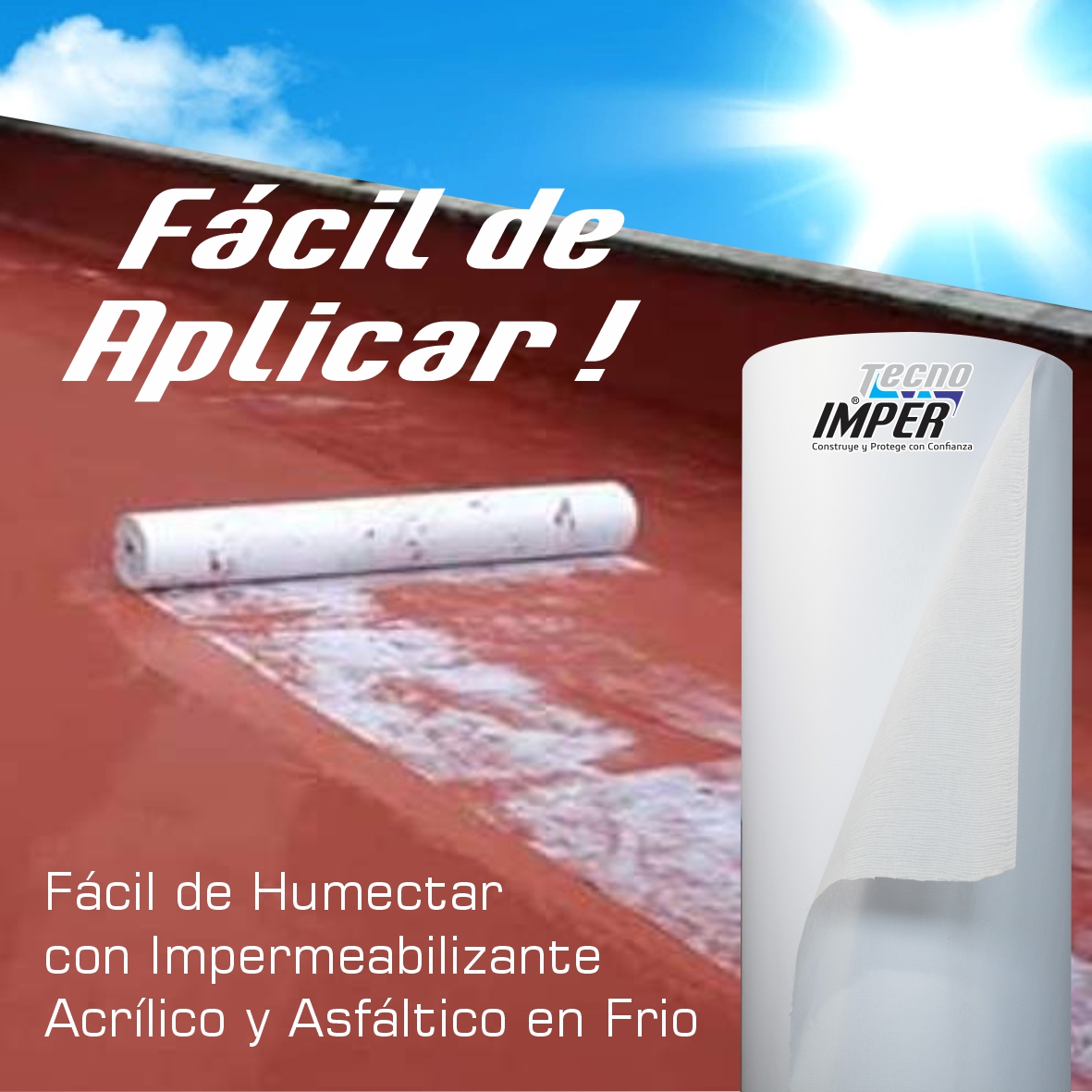 Membrana para impermeabilizar Super Reforzada TecnoImper, Rollo de 1.10 m x 60 mts, para uso con impermeabilizante Acrílico y Asfáltico, rinde 66 m2