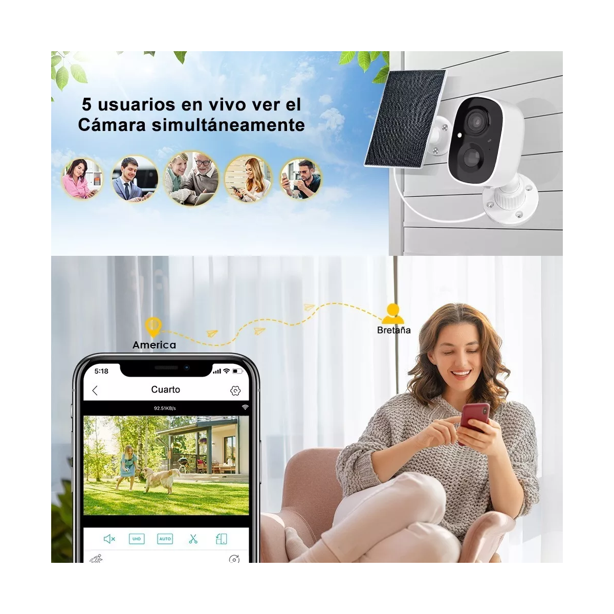 Cámara De Seguridad Wifi Solar,no Requiere Hub C/panel Solar