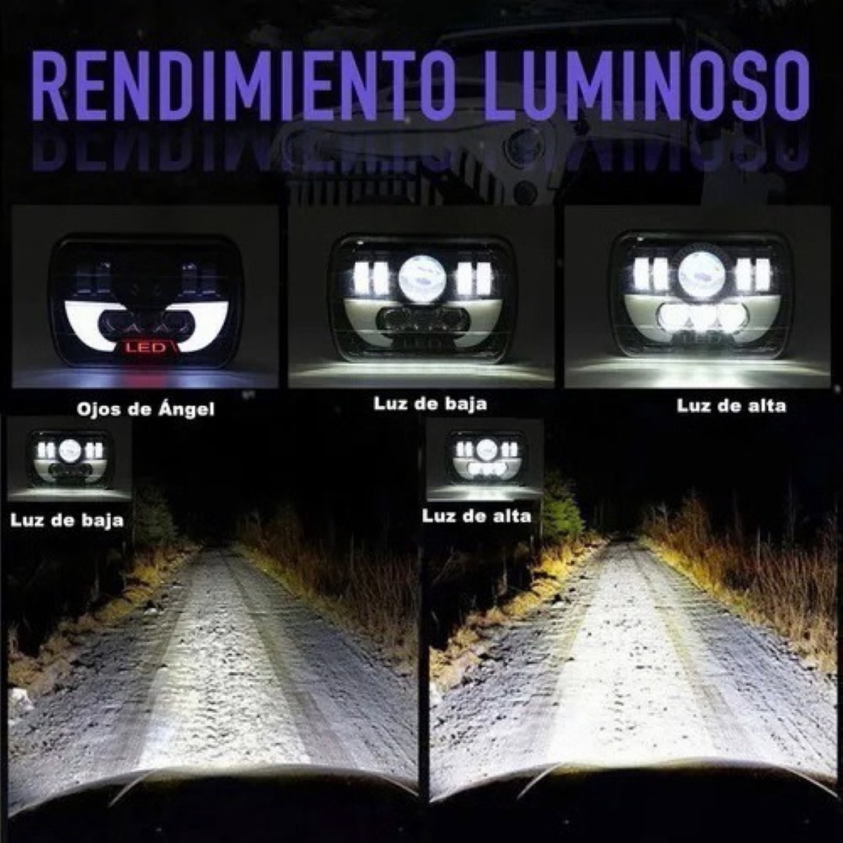 Faros Led De Luz Alta, Baja Para Camioneta Jeep