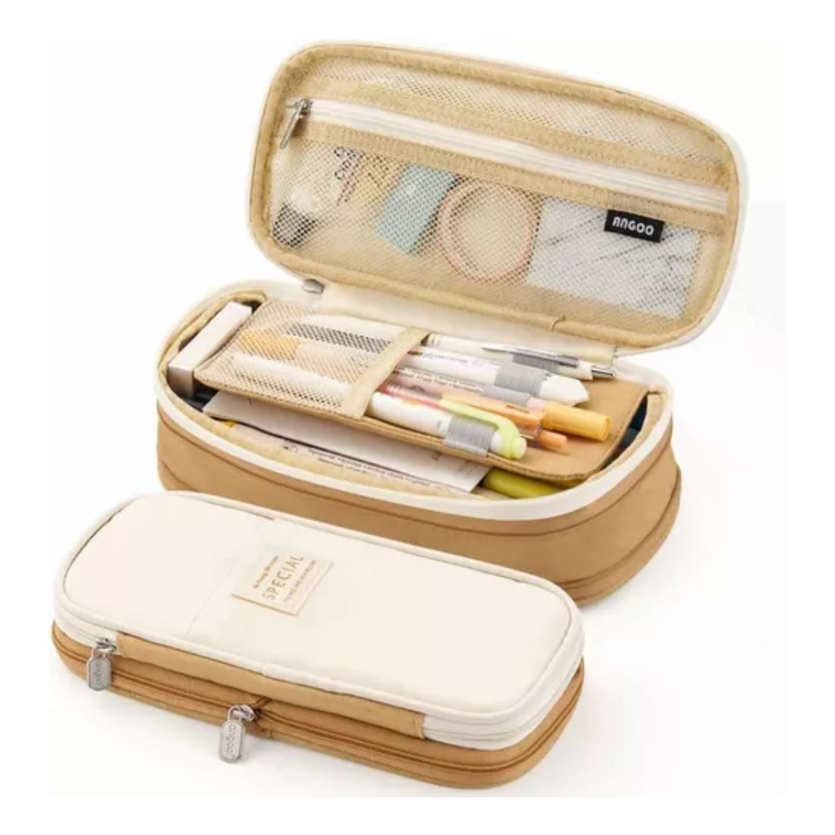 Lapicera Doble Capa De Gran Capacidad Estuche / Organizador Caqui