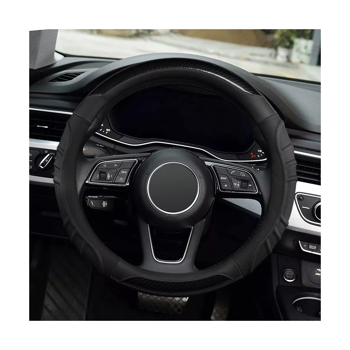 Funda De Volante De Coche Clásica De Fibra De Carbono, 38 Cm
