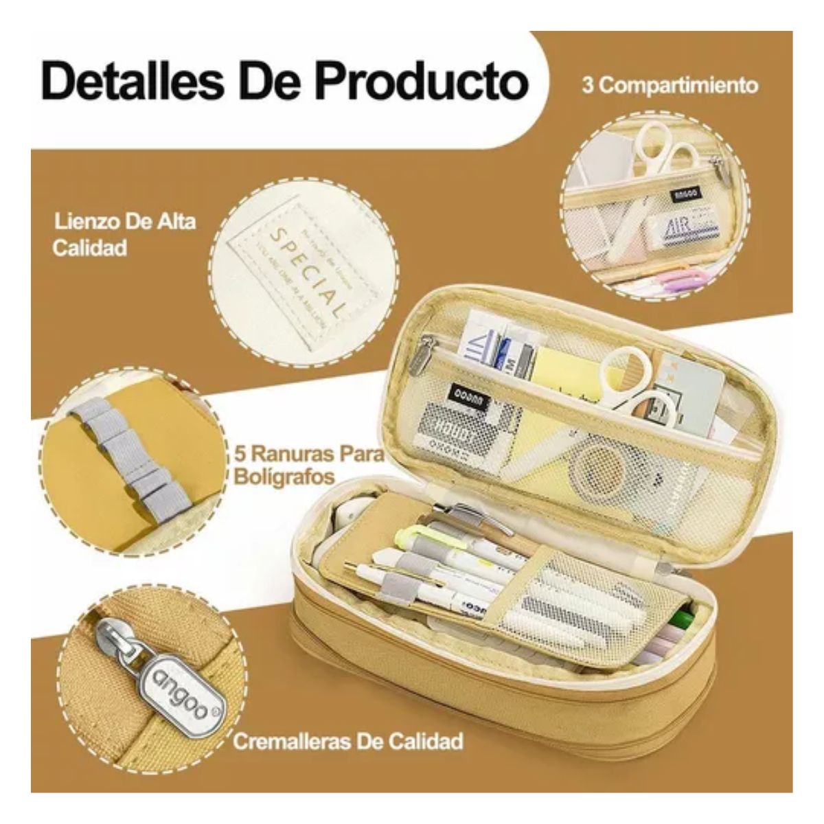 Lapicera Doble Capa De Gran Capacidad Estuche / Organizador Caqui