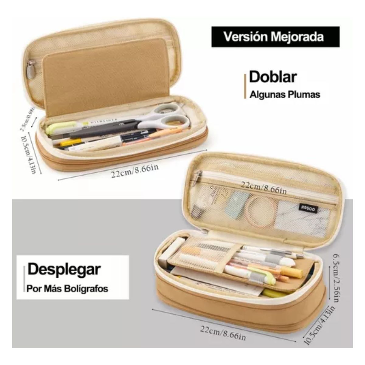 Lapicera Doble Capa De Gran Capacidad Estuche / Organizador Caqui