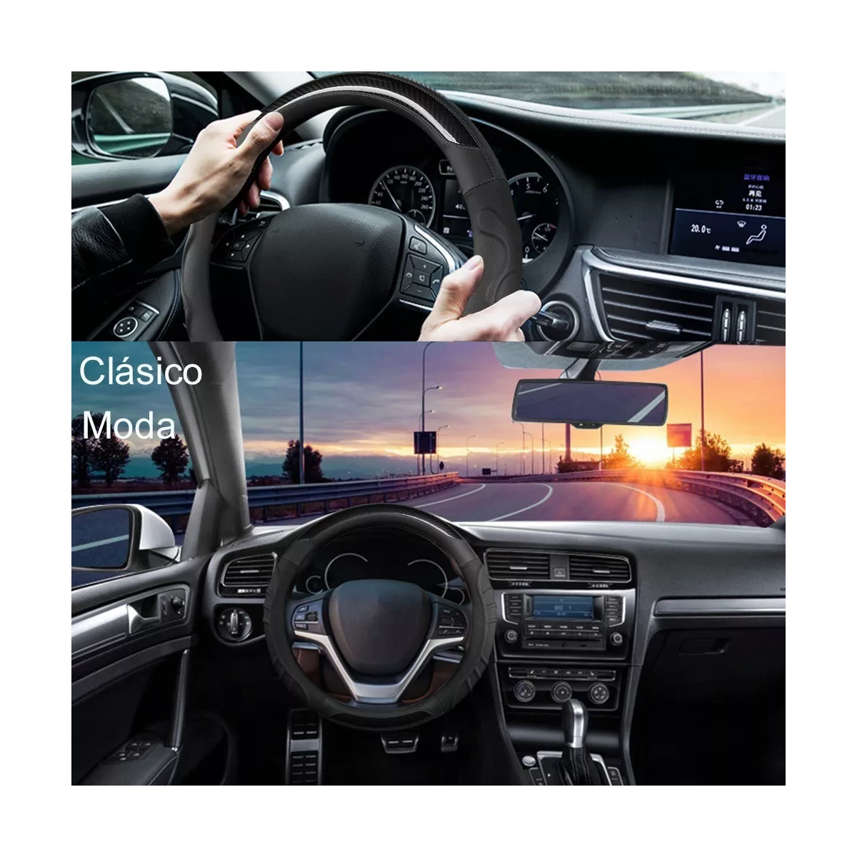 Funda De Volante De Coche Clásica De Fibra De Carbono, 38 Cm