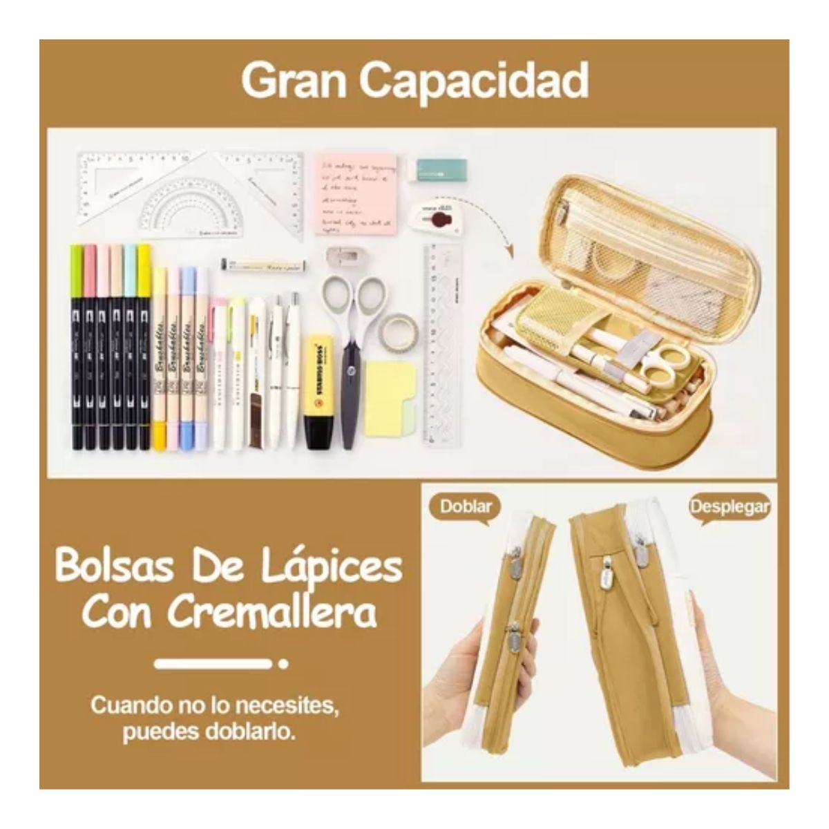 Lapicera Doble Capa De Gran Capacidad Estuche / Organizador Caqui