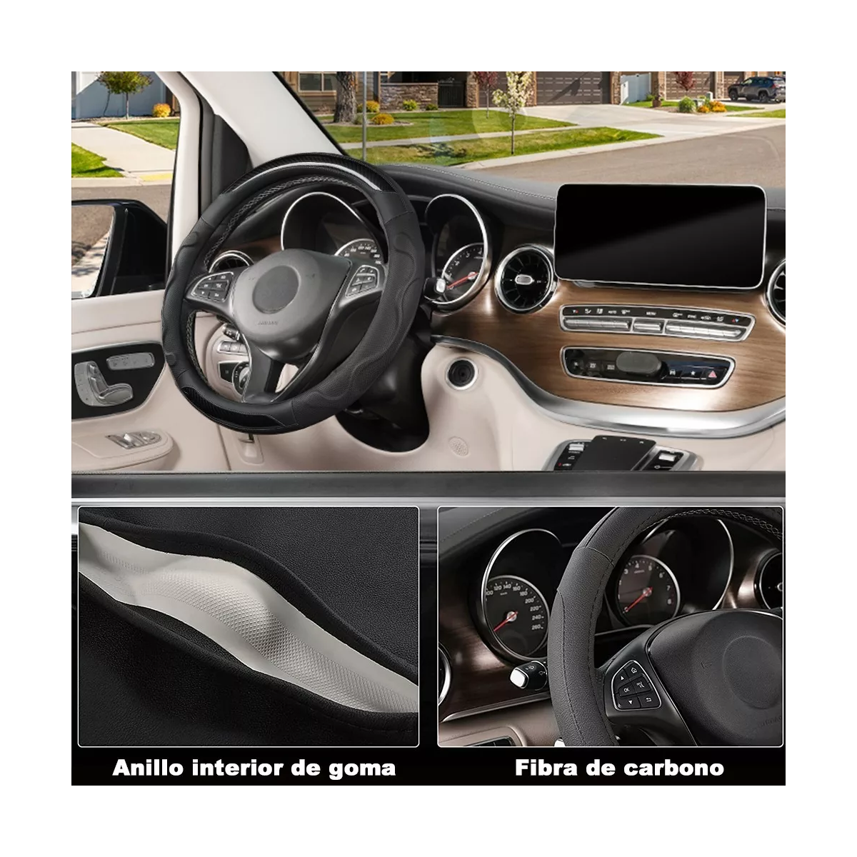 Funda De Volante De Coche Clásica De Fibra De Carbono, 38 Cm