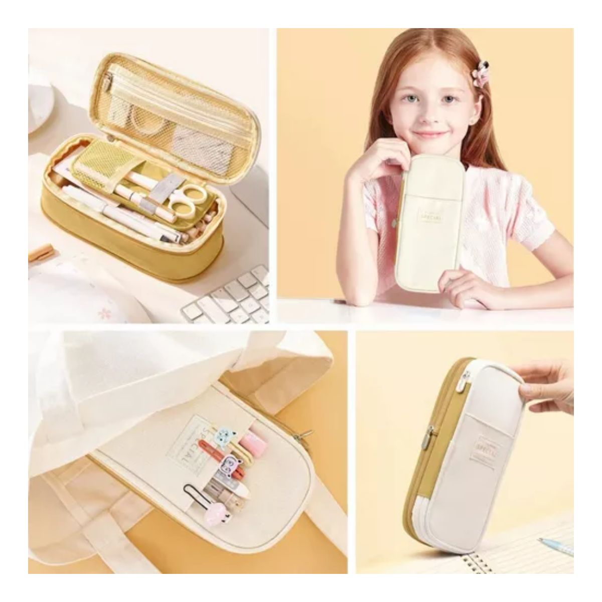 Lapicera Doble Capa De Gran Capacidad Estuche / Organizador Caqui