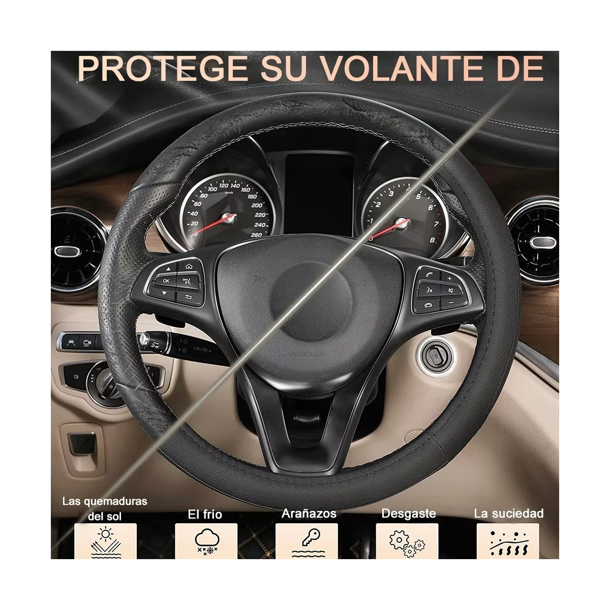 Funda De Volante De Coche Clásica De Fibra De Carbono, 38 Cm