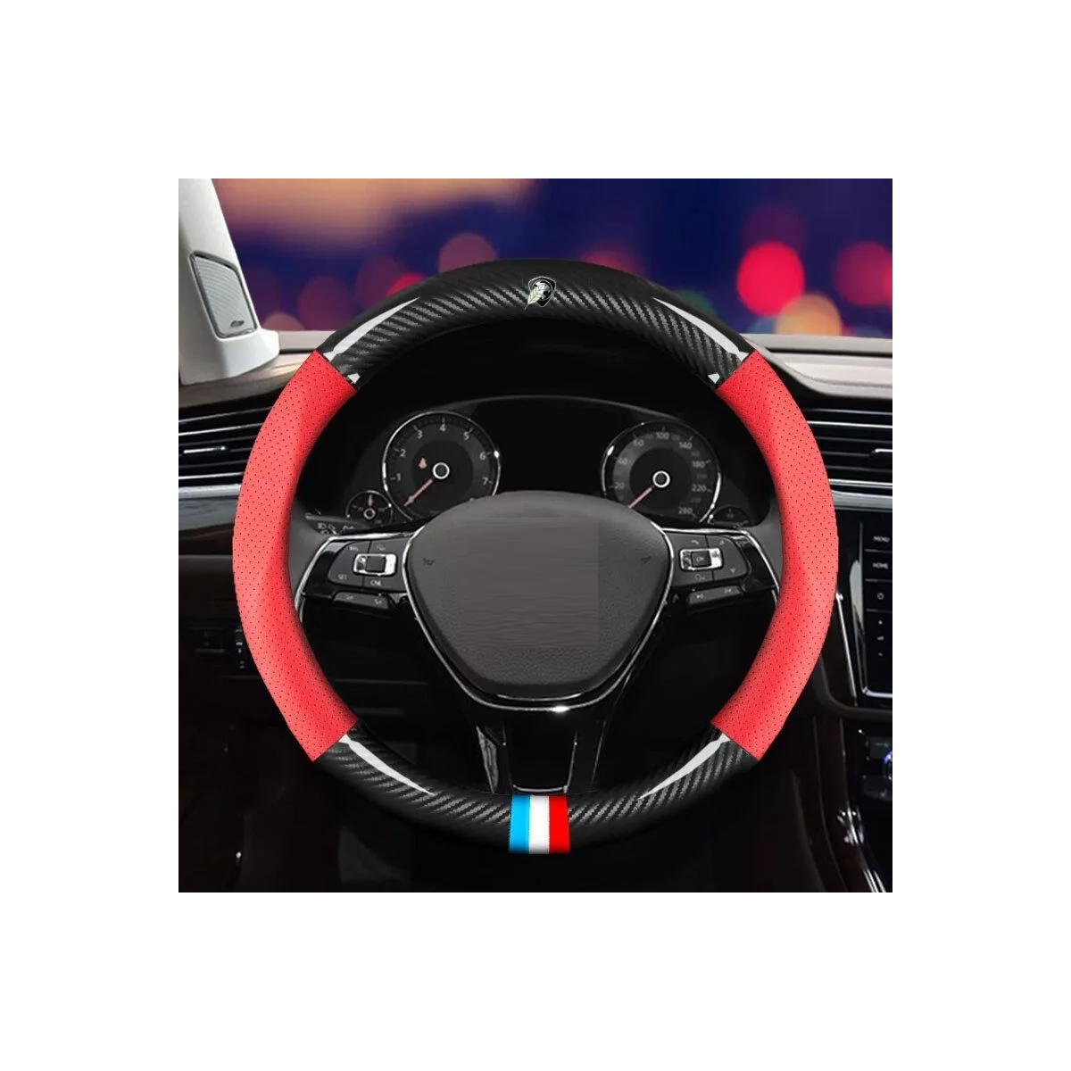 Funda Cubre Volante Antideslizante Fibra Carbono Sport Rojo