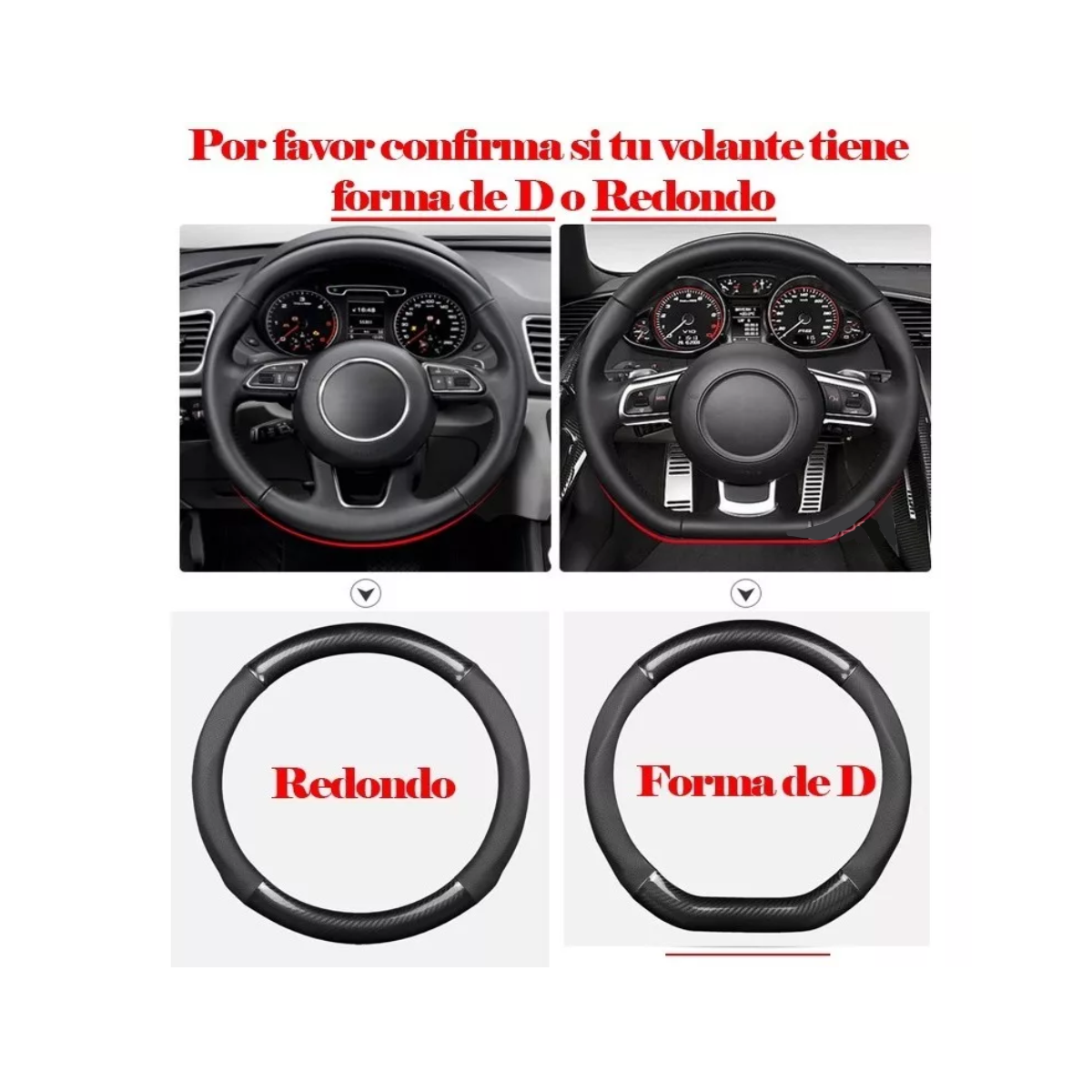 Funda Cubre Volante Antideslizante Fibra Carbono Sport Rojo