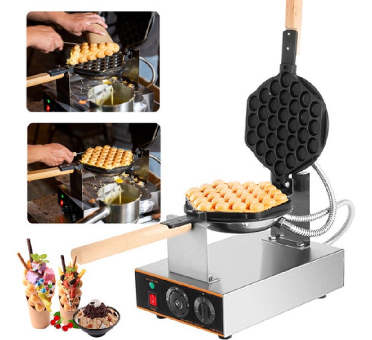 Maquina De Hacer Waffles Bubble Electrica Industrial 1400w GRIS 
