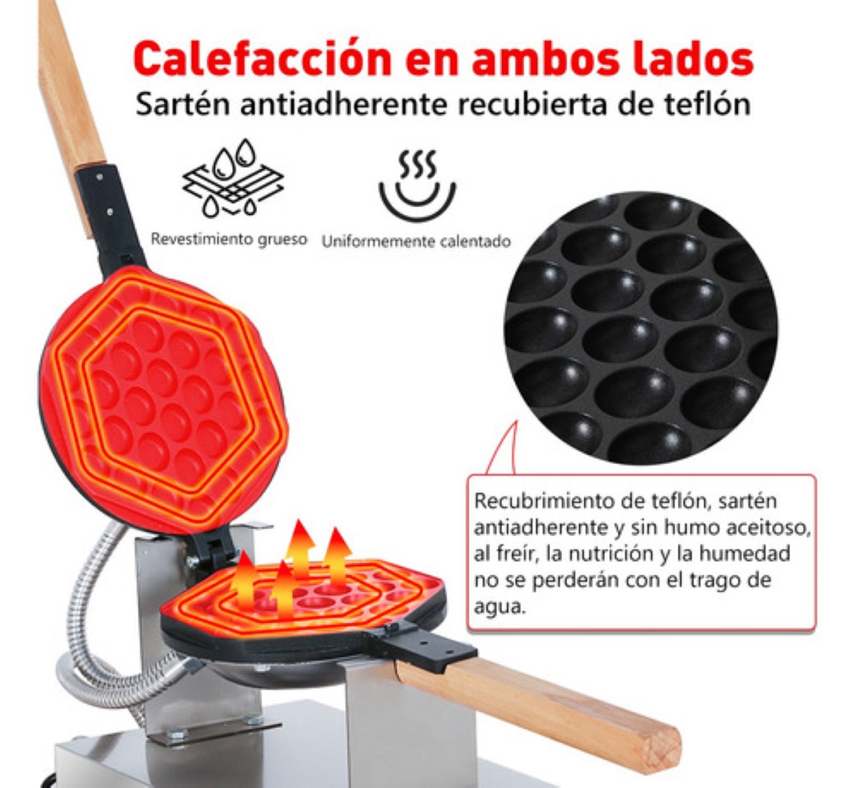 Maquina De Hacer Waffles Bubble Electrica Industrial 1400w GRIS 