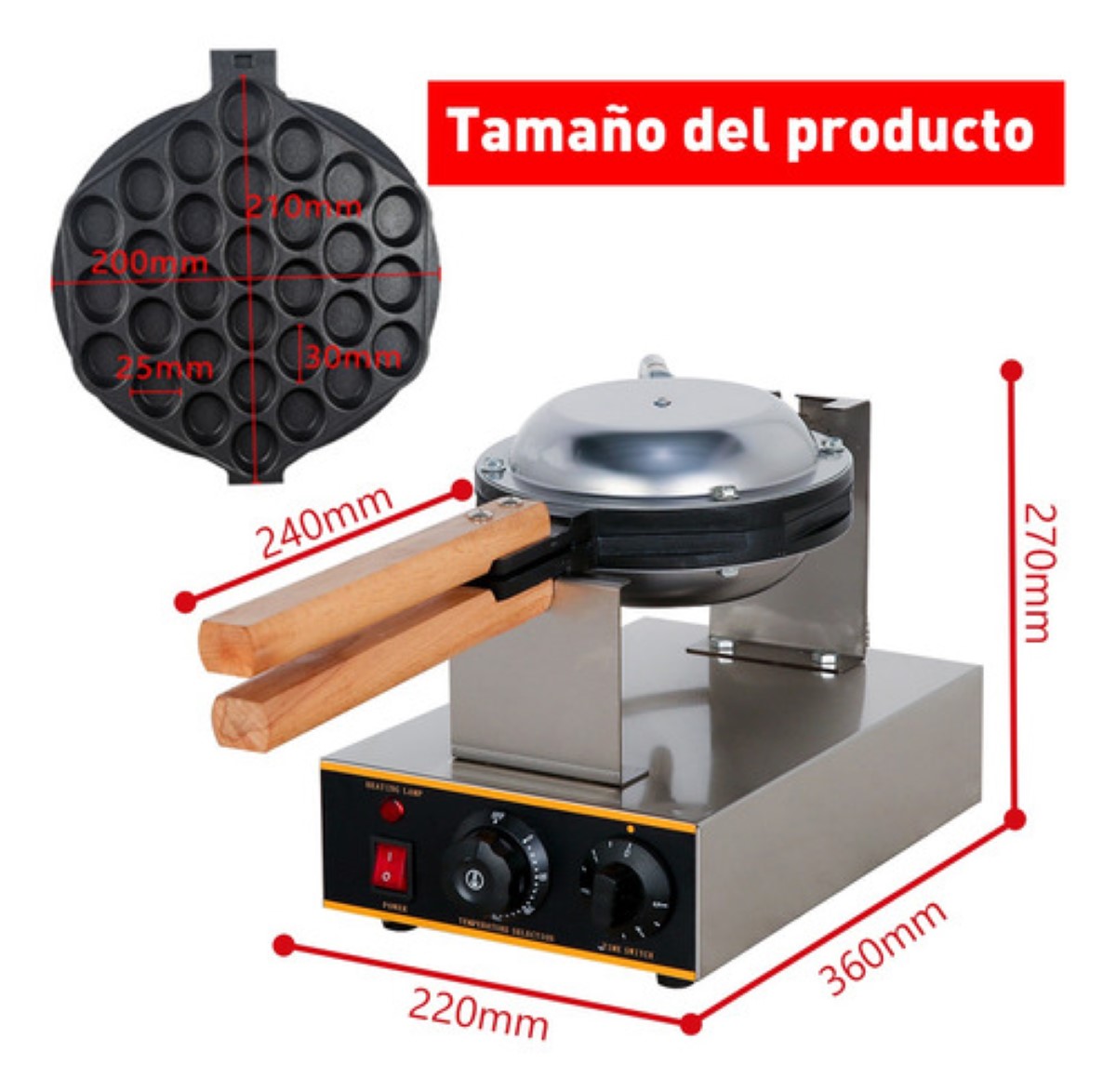 Maquina De Hacer Waffles Bubble Electrica Industrial 1400w GRIS 