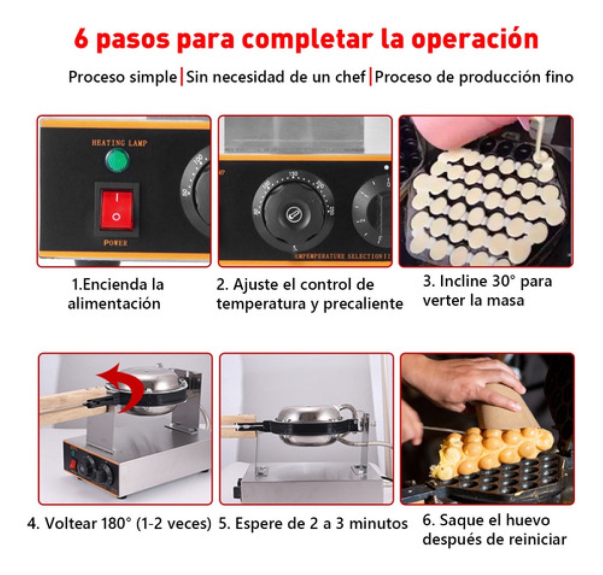 Maquina De Hacer Waffles Bubble Electrica Industrial 1400w GRIS 