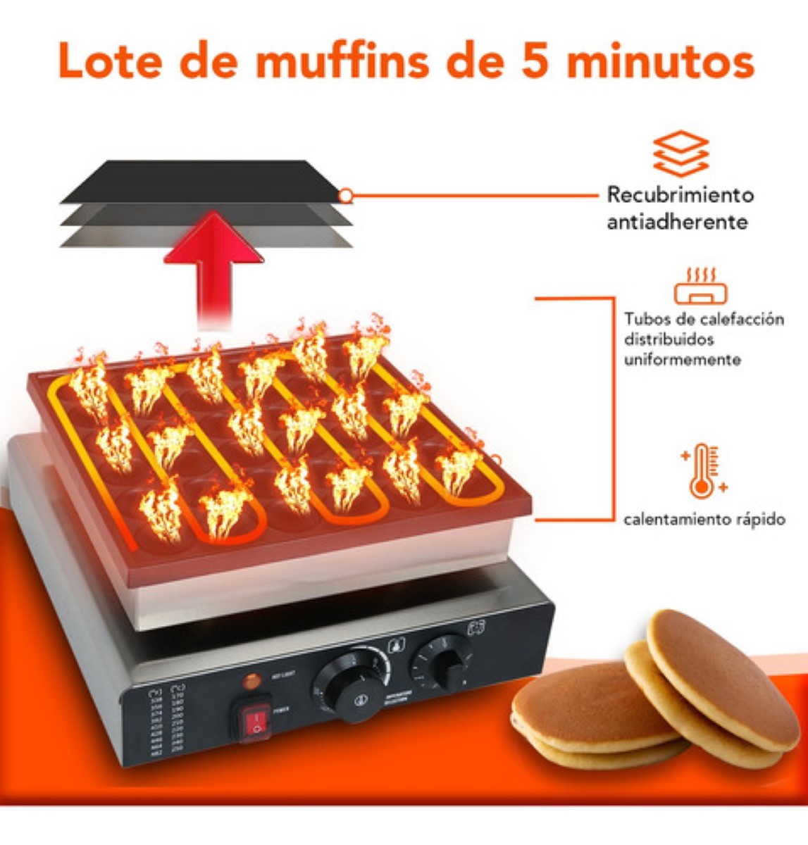 Maquina Eléctrica Industrial Comercial Hotcakes 36pz 1100w PLATA