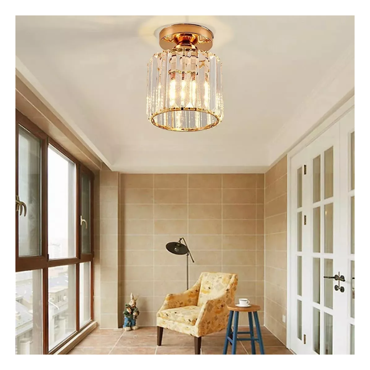 Lámpara De Techo Lámparas Colgante Modernas Cristal Dorado Circular