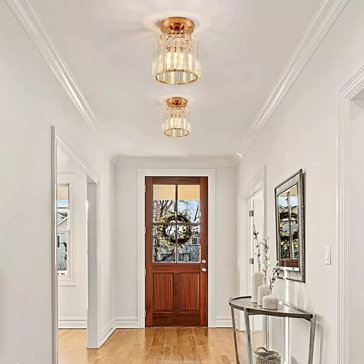 Lámpara De Techo Lámparas Colgante Modernas Cristal Dorado Circular