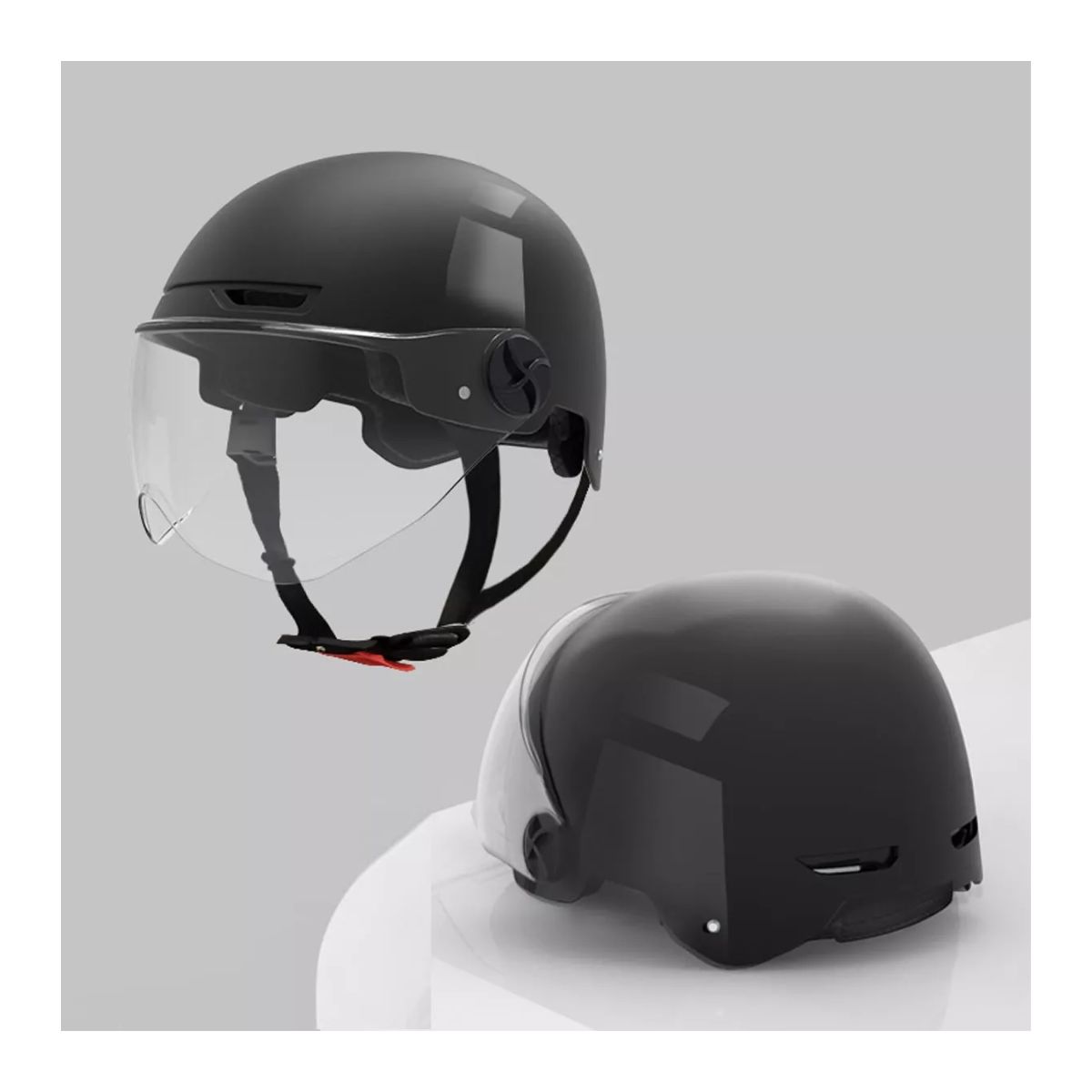 Set Casco Abierto Abatible Motociclista Uso Rudo Gafas Humo Negro/Transparente.