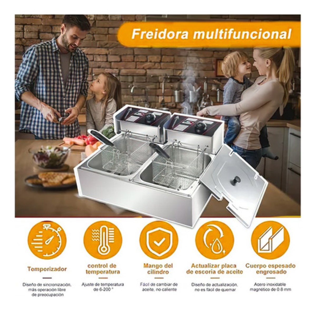 Eléctrica Freidora, Freidora Eléctrica De Doble Cilindro 12l PLATA.