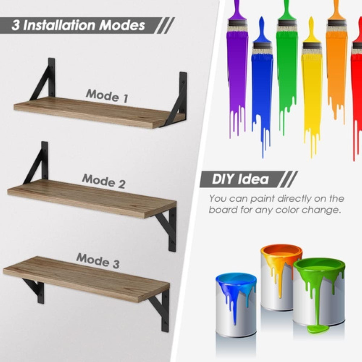 3 Repisas Flotante Madera Minimalista Muebles Hogar Decorar Marrón claro