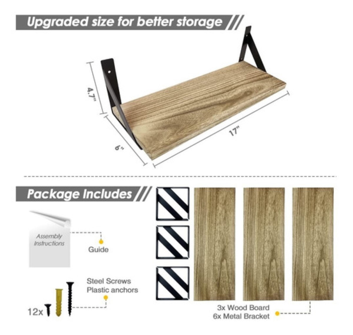 3 Repisas Flotante Madera Minimalista Muebles Hogar Decorar Marrón claro