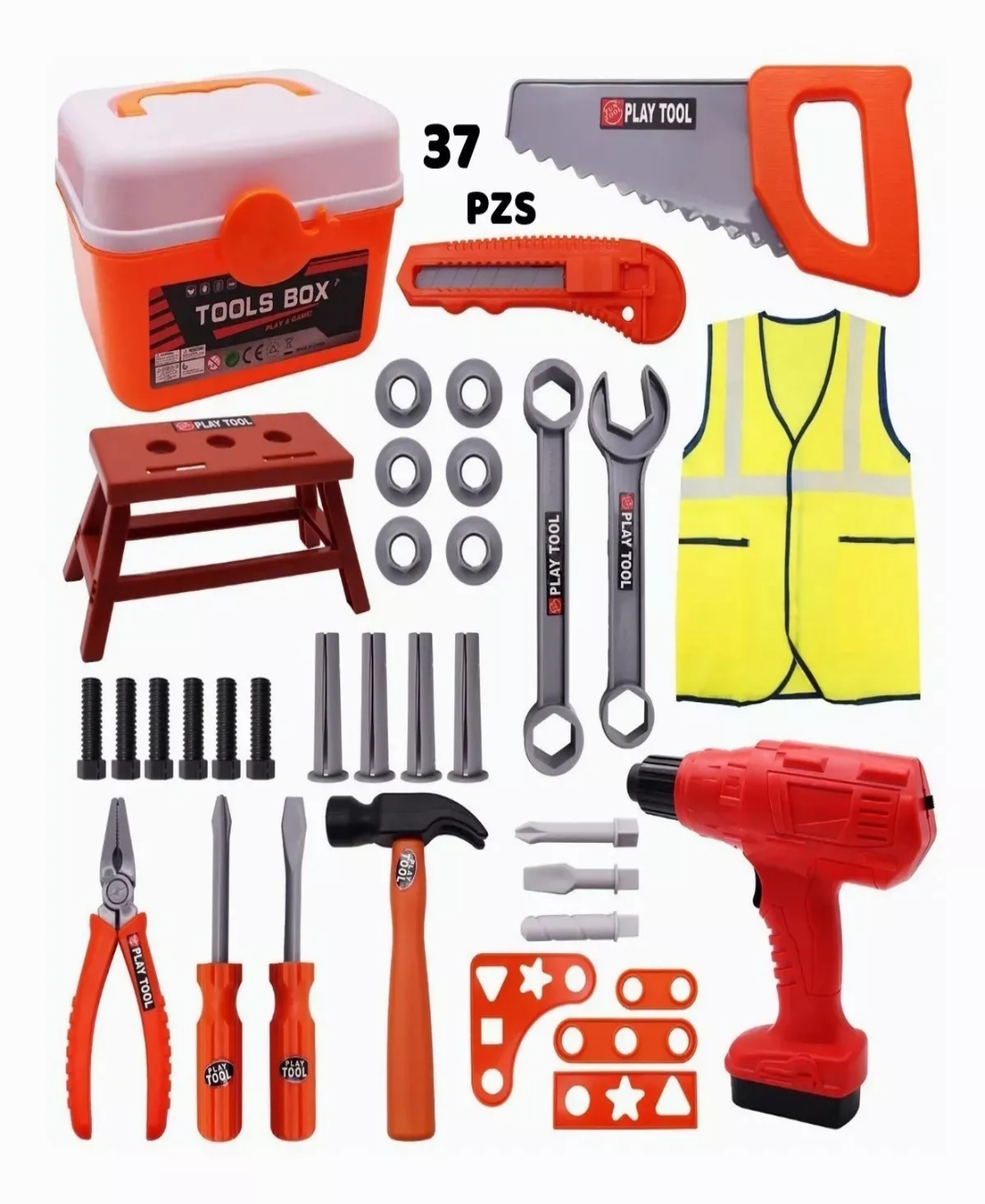 Juguete Herramientas Niño Caja Taladro 37infantil Accesorios