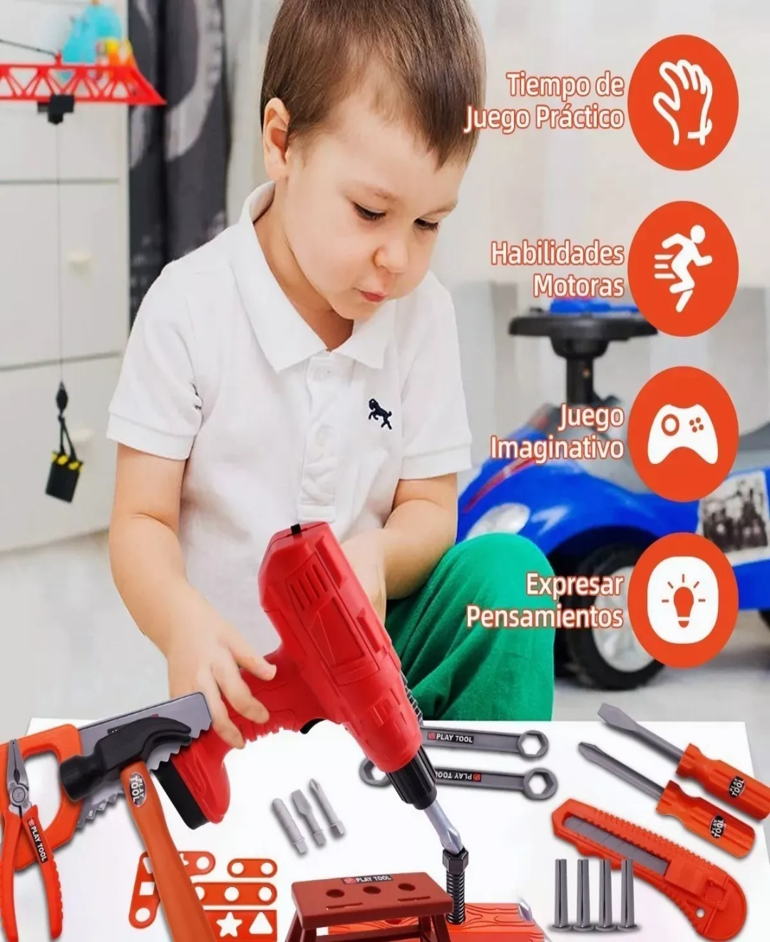 Juguete Herramientas Niño Caja Taladro 37infantil Accesorios