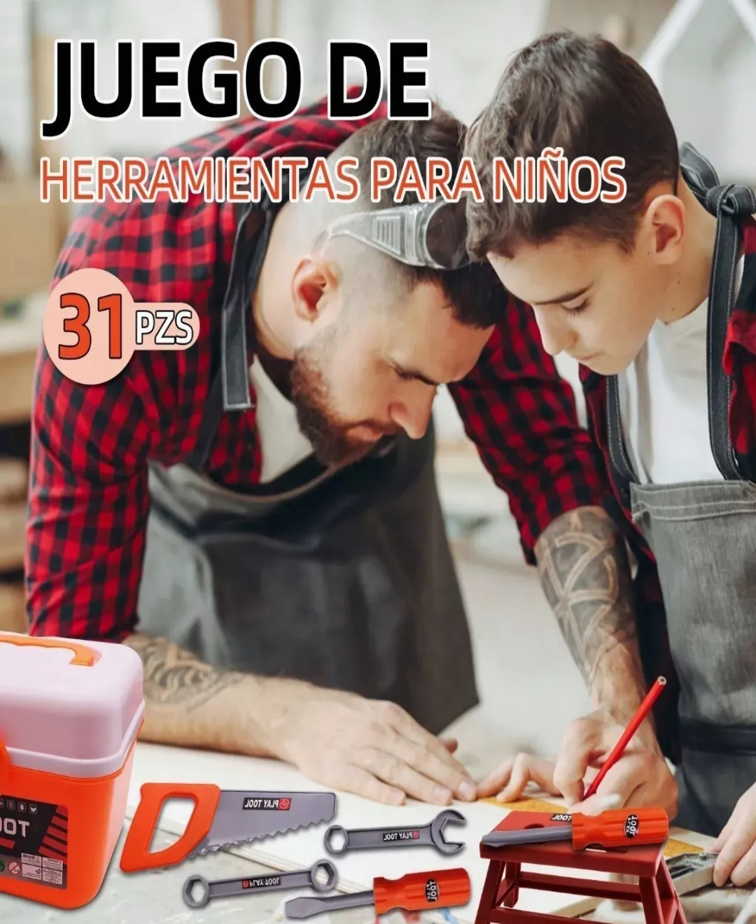 Juguete Herramientas Niño Caja Taladro 37infantil Accesorios