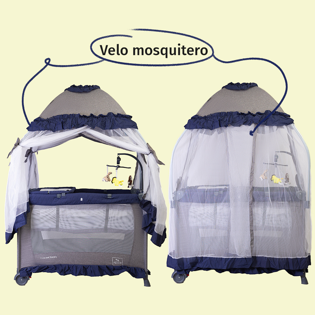 Cuna Corral Aeiou Argentina Toldo Mosquitero Movil Musical Blue/Grey