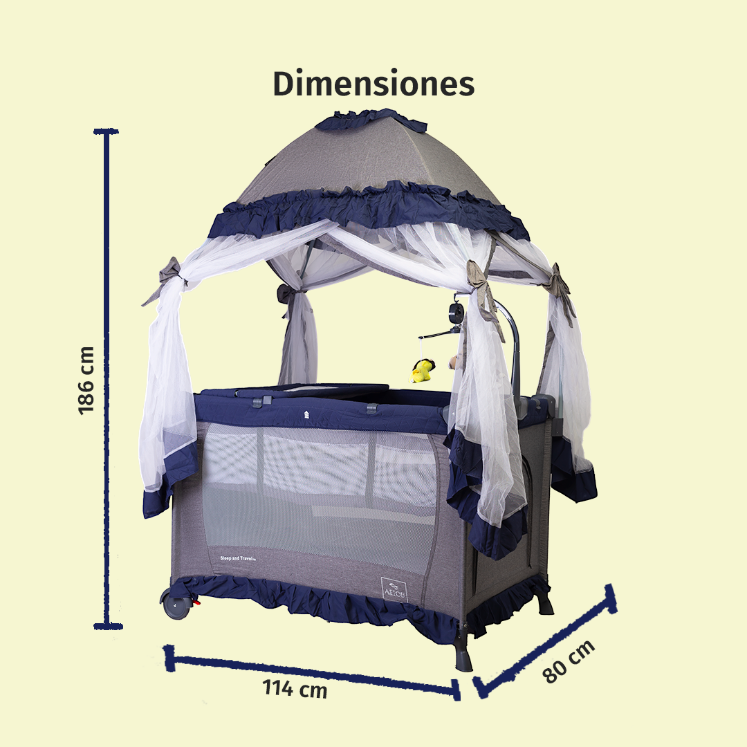 Cuna Corral Aeiou Argentina Toldo Mosquitero Movil Musical Blue/Grey