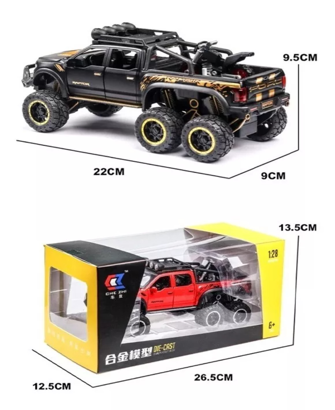 Ford Raptor F150 Tuning Edition Miniatura Metal Autos 1:28 Color Negro