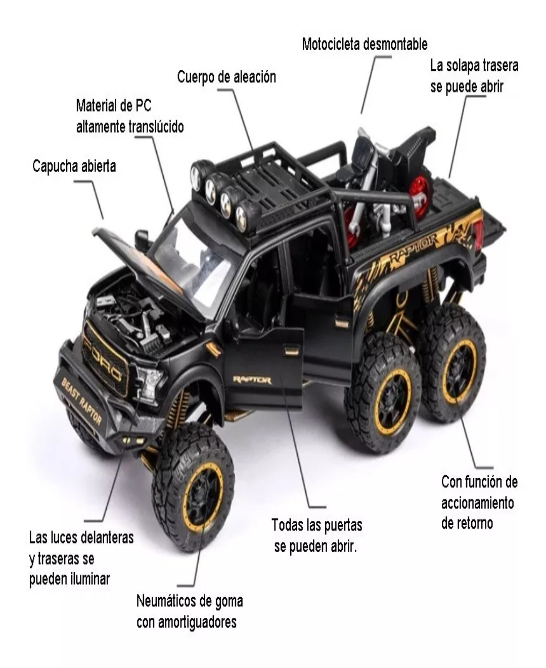 Ford Raptor F150 Tuning Edition Miniatura Metal Autos 1:28 Color Negro