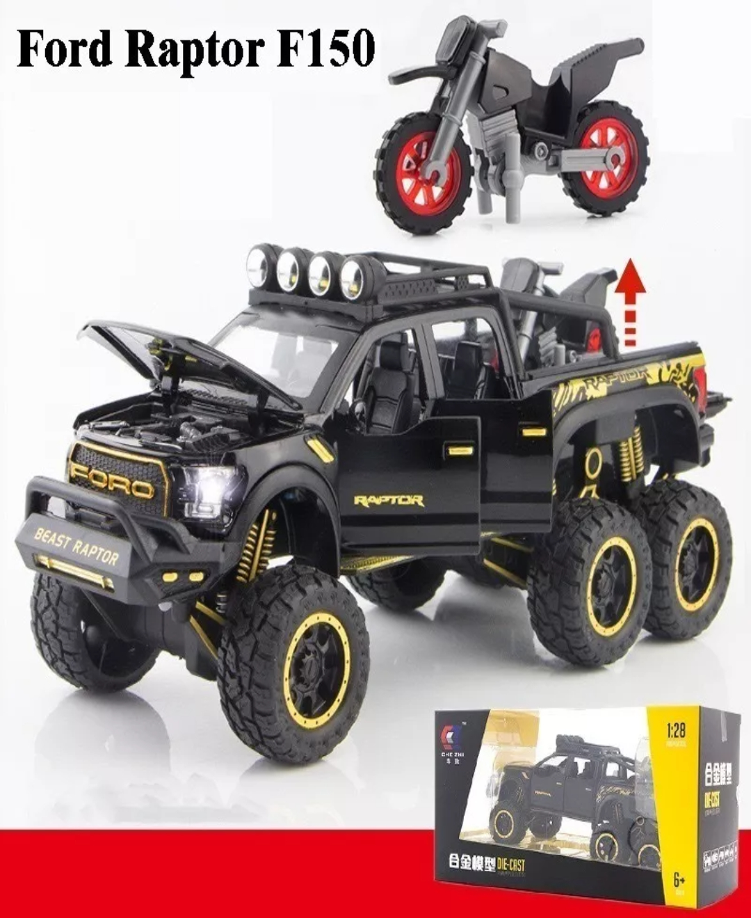 Ford Raptor F150 Tuning Edition Miniatura Metal Autos 1:28 Color Negro