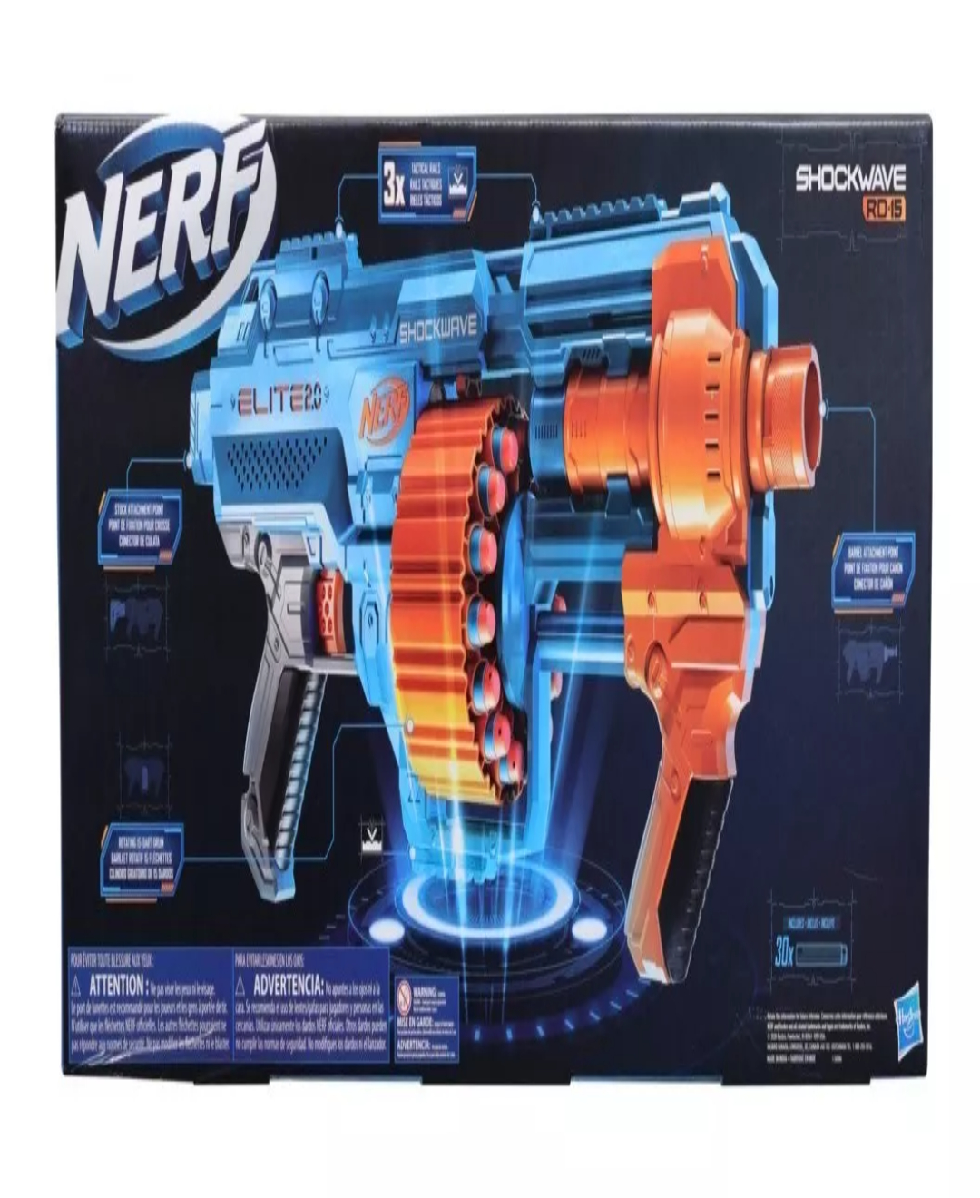 Juegos Agua Pistola Nerf Elite Shockwave 30 Dardos, Tambor