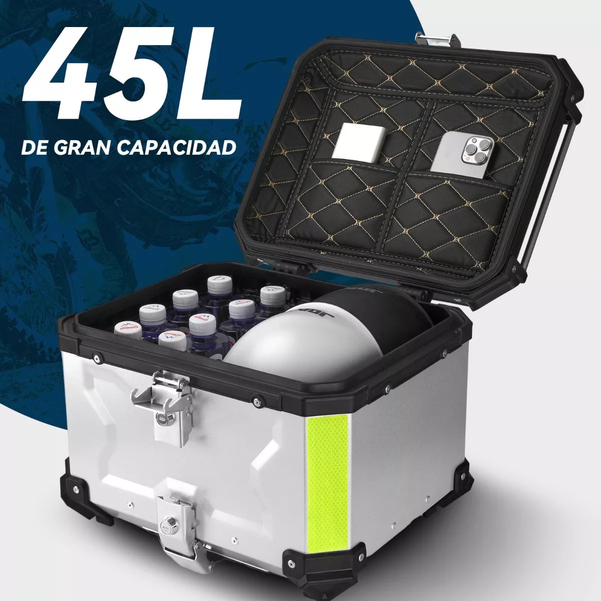 Maletero Para Moto Aluminio 45l Caja Para Moto Impermeable Plata