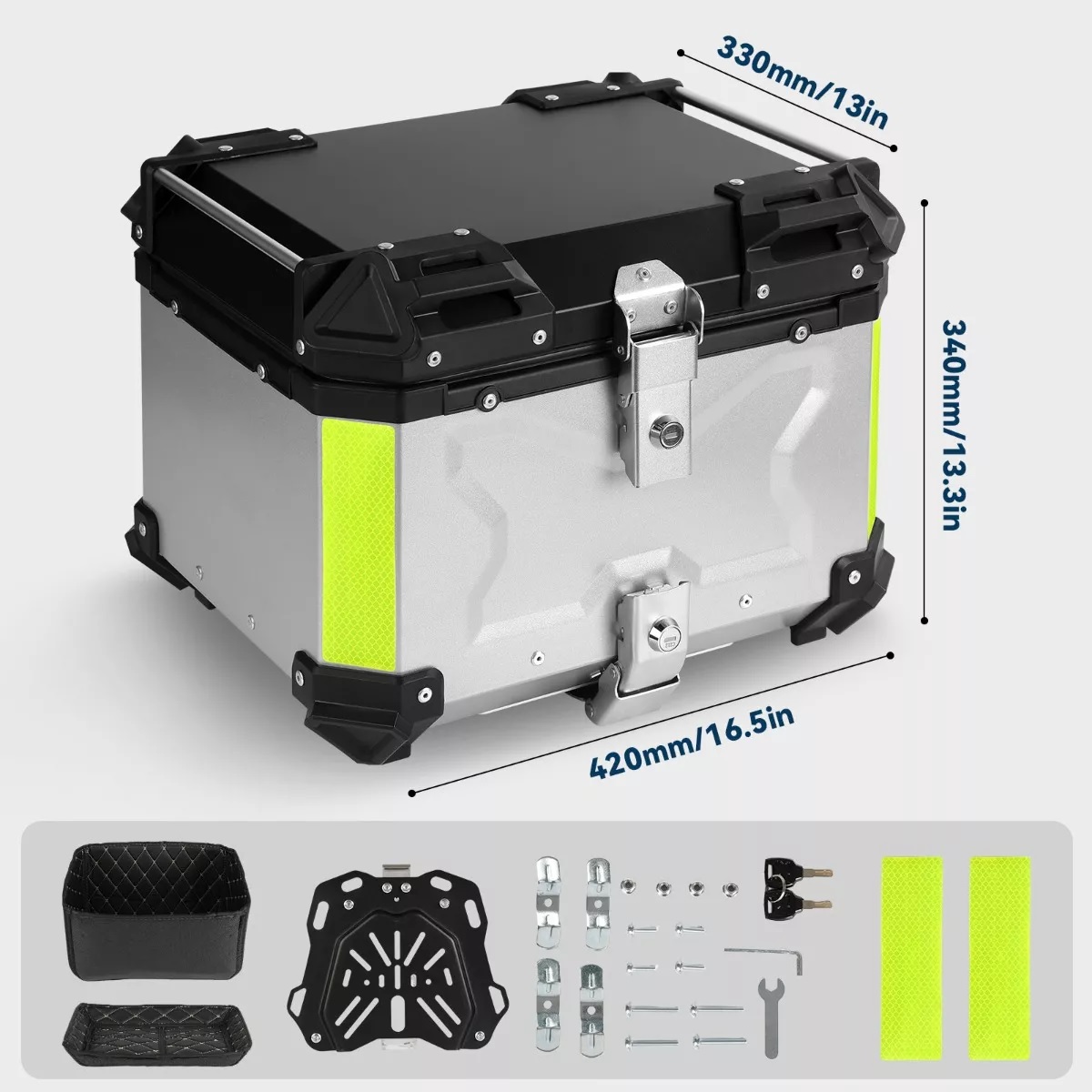 Maletero Para Moto Aluminio 45l Caja Para Moto Impermeable Plata