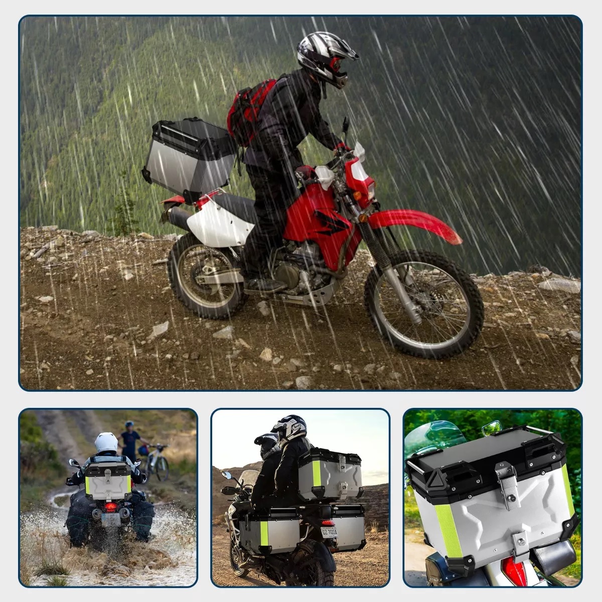 Maletero Para Moto Aluminio 45l Caja Para Moto Impermeable Plata