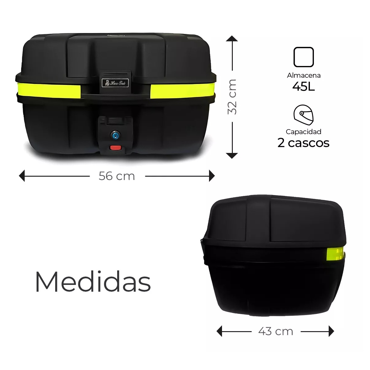 Caja Trasera Para Moto Cajuela 45 L Para 2 Cascos Con Llave