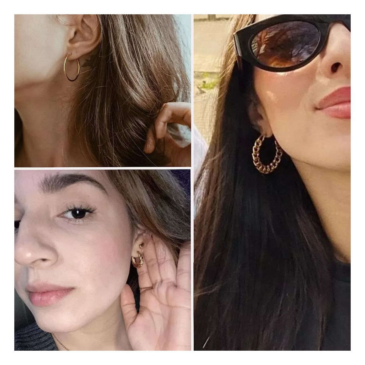 Pares Aretes Mujer Oro Pendientes Joyeria Largo Broquel, Color Dorado y Blanco