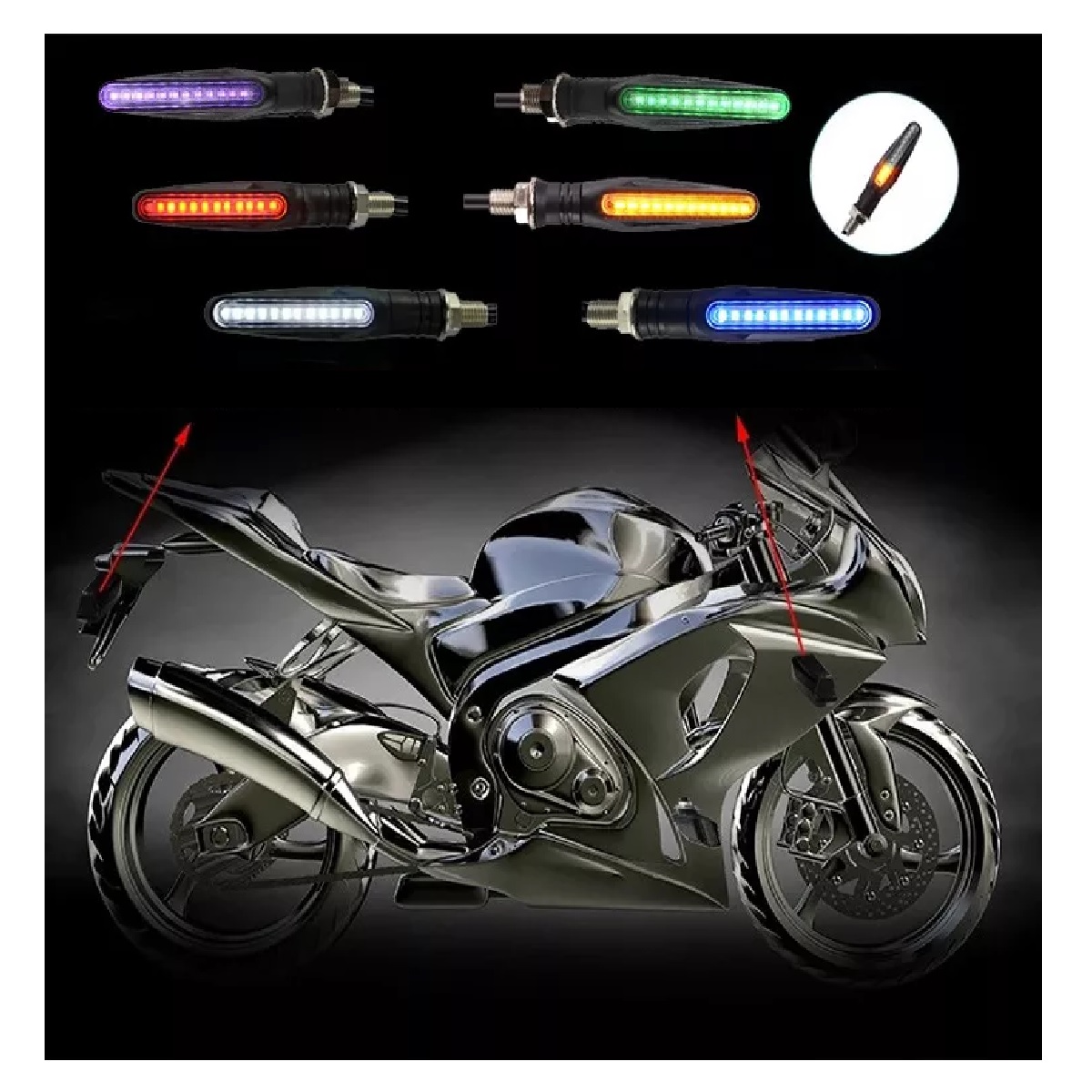 Kit Direccionales Led Moto Secuencial Indicador Intermitente 4pz Violeta