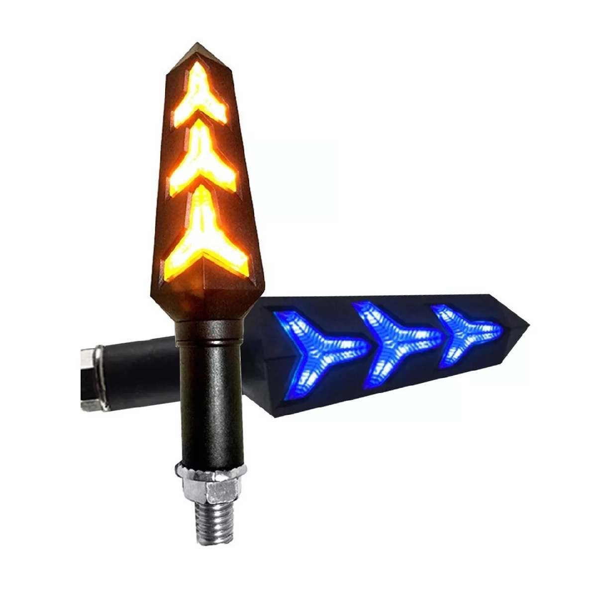Par Direcciónales Led Motocicleta Secuencial Doble Función 2pz Amarillo/Azul