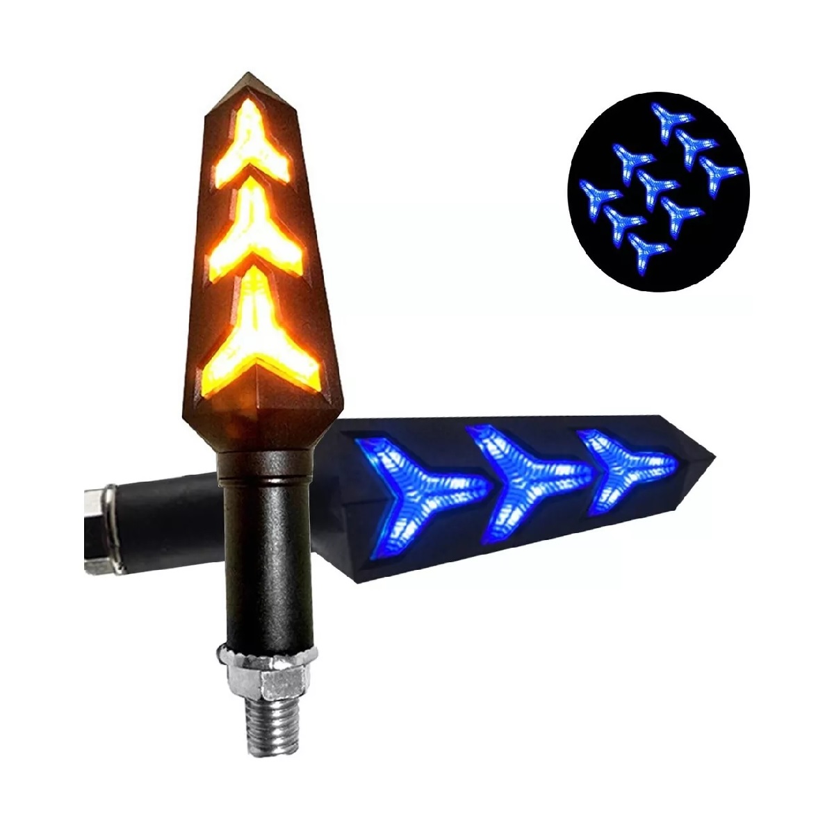 Par Direcciónales Led Motocicleta Secuencial Doble Función 2pz Amarillo/Azul