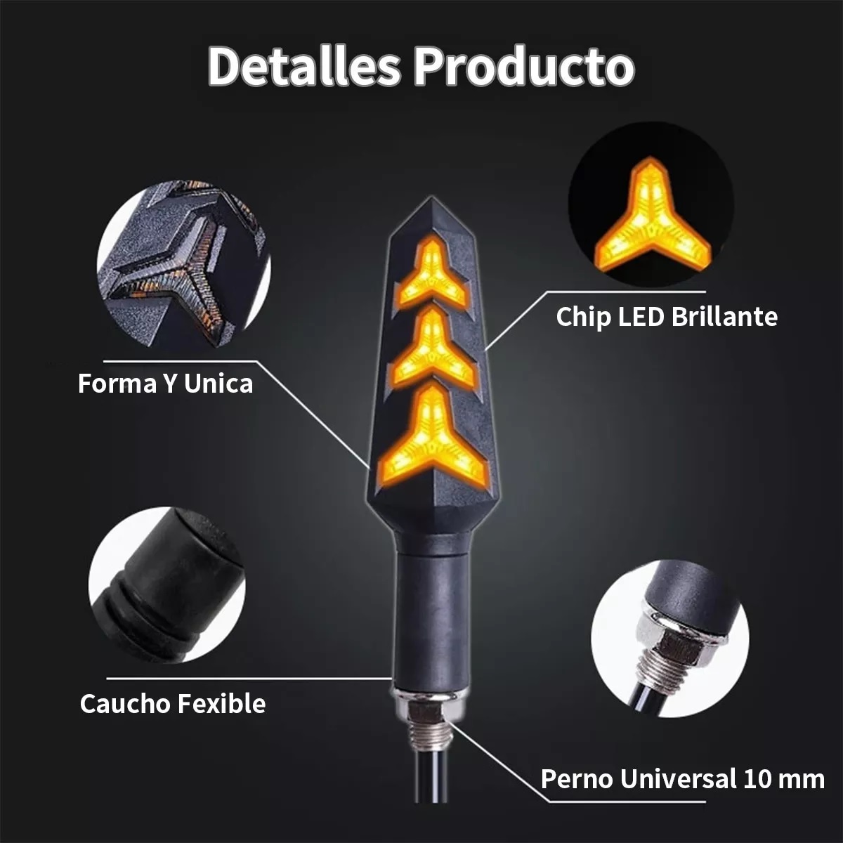 Par Direcciónales Led Motocicleta Secuencial Doble Función 2pz Amarillo/Azul