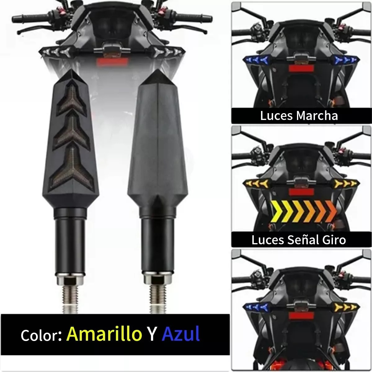 Par Direcciónales Led Motocicleta Secuencial Doble Función 2pz Amarillo/Azul