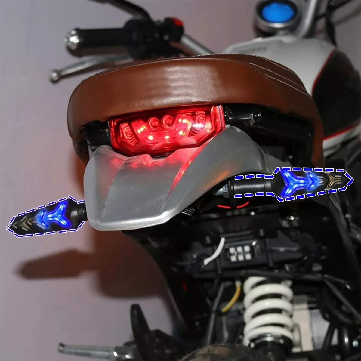 Par Direcciónales Led Motocicleta Secuencial Doble Función 2pz Amarillo/Azul