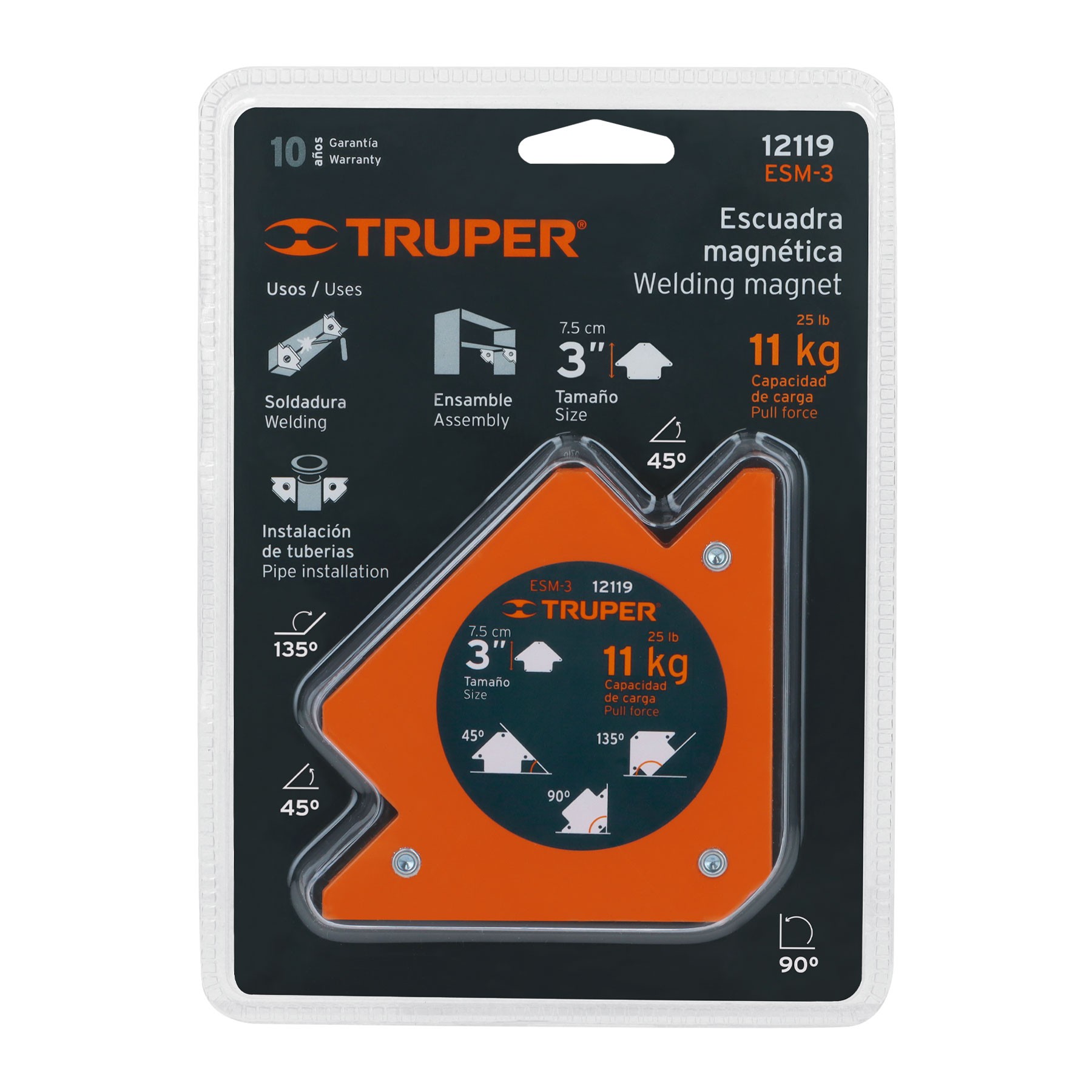 ESCUADRA MAGNÉTICA 3" PARA SOLDAR, CAPACIDAD 11 KG, TRUPER 12119